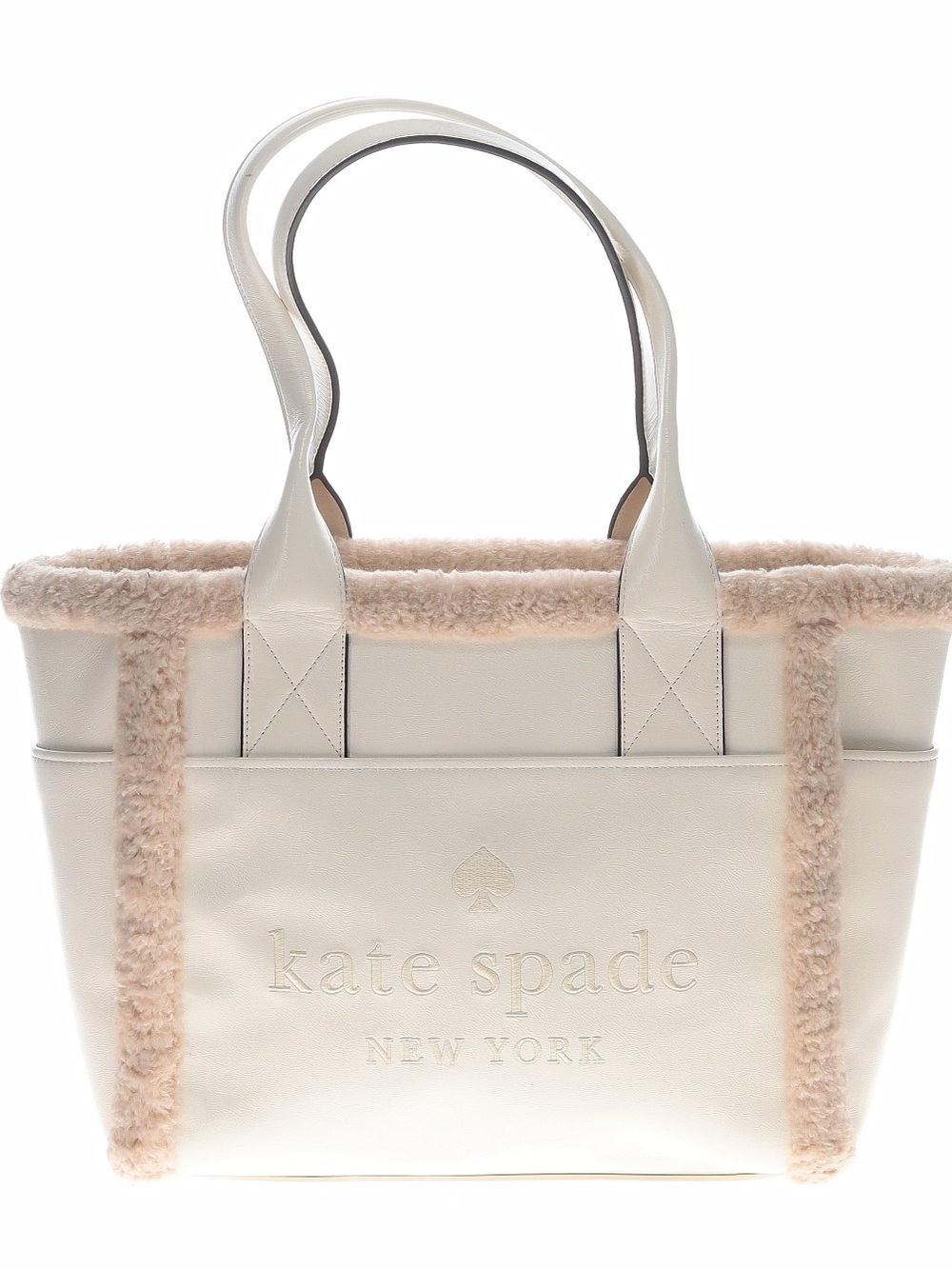 Kate Spade Jett Faux Shearling Large Tote Bag Cream